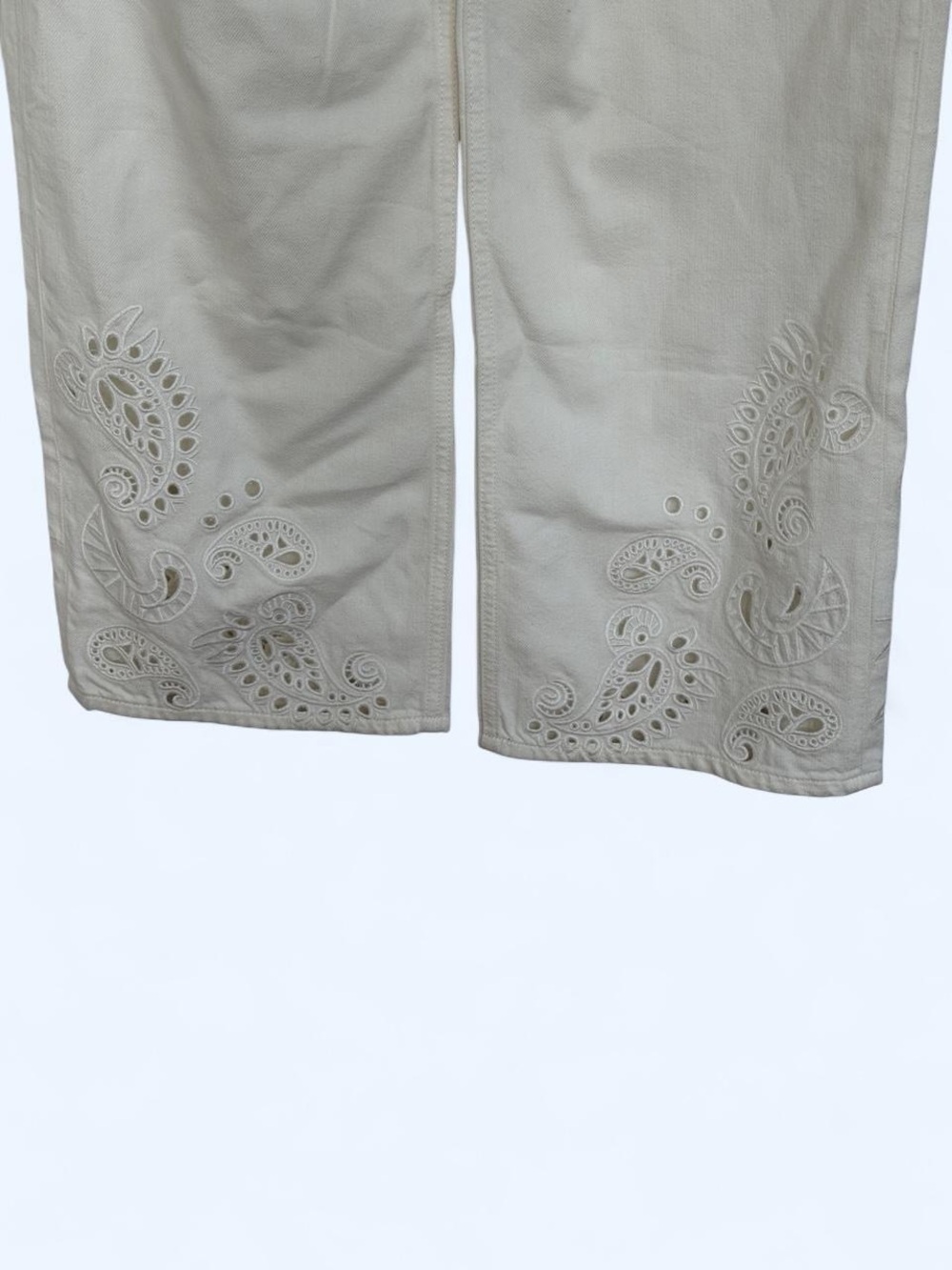 rag & bone White Wide Leg Embroidered Cream Jeans - Picture 4 of 4